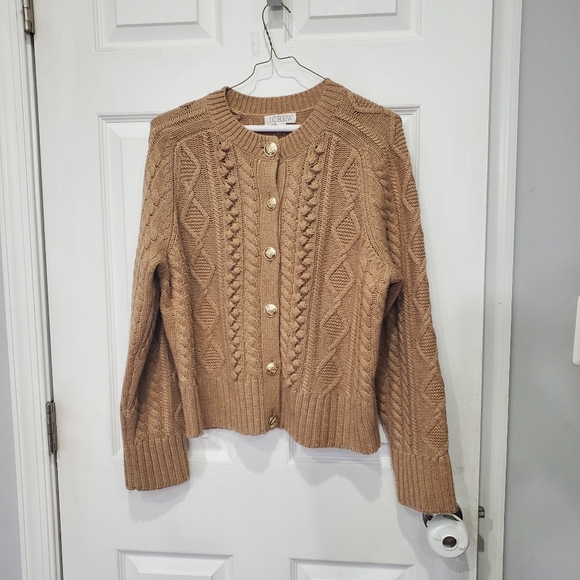 J. Crew Women's Tan Cable Knit Cardigan Size Medium - Picture 11 of 16